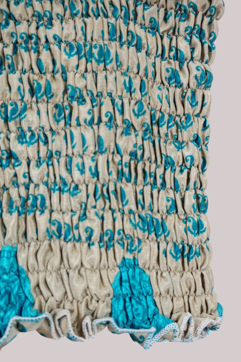 Rosa Vintage Sari Ruched Top - Sand & Turquoise Paisley - Free Size by All About Audrey