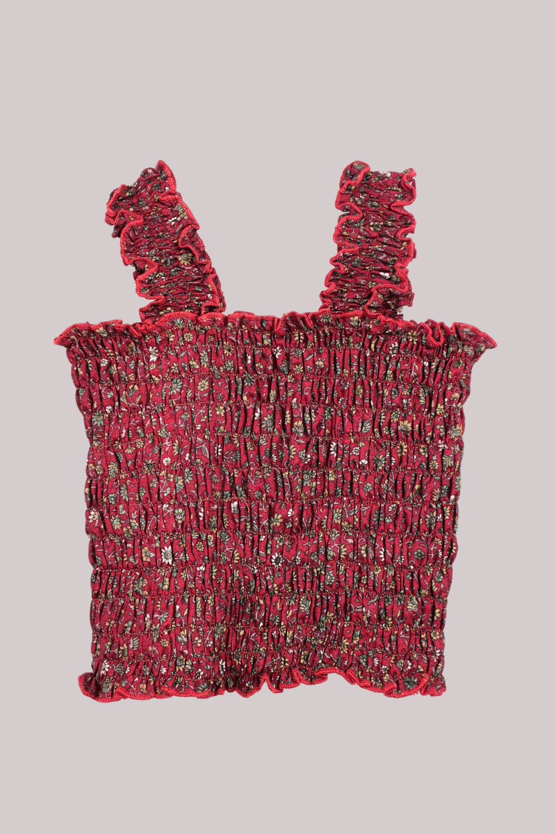 Rosa Vintage Sari Ruched Top - Cranberry Ditsy Floral - Free Size by All About Audrey