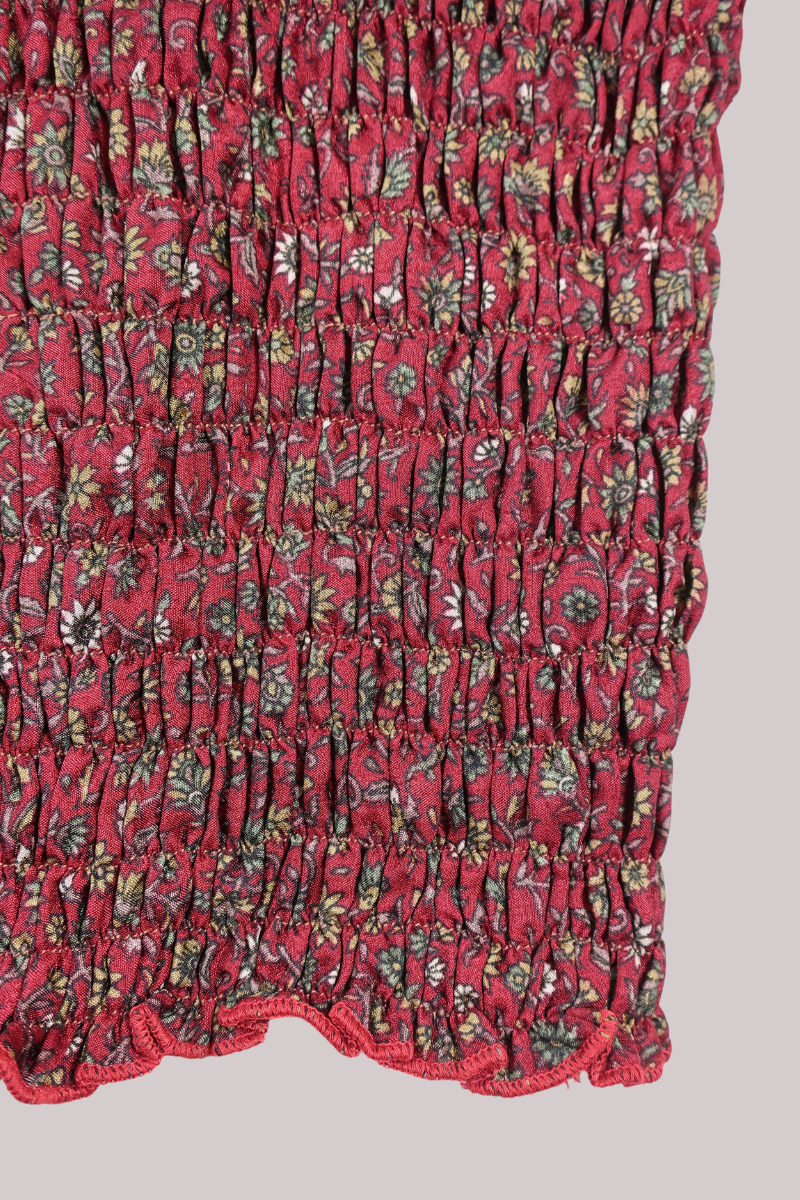 Rosa Vintage Sari Ruched Top - Cranberry Ditsy Floral - Free Size by All About Audrey