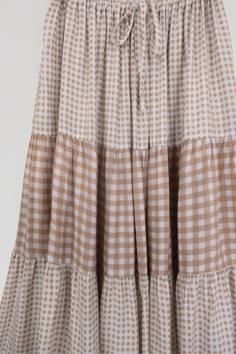 Rosie Maxi Skirt in Biscuit Brown Gingham by All About Audrey