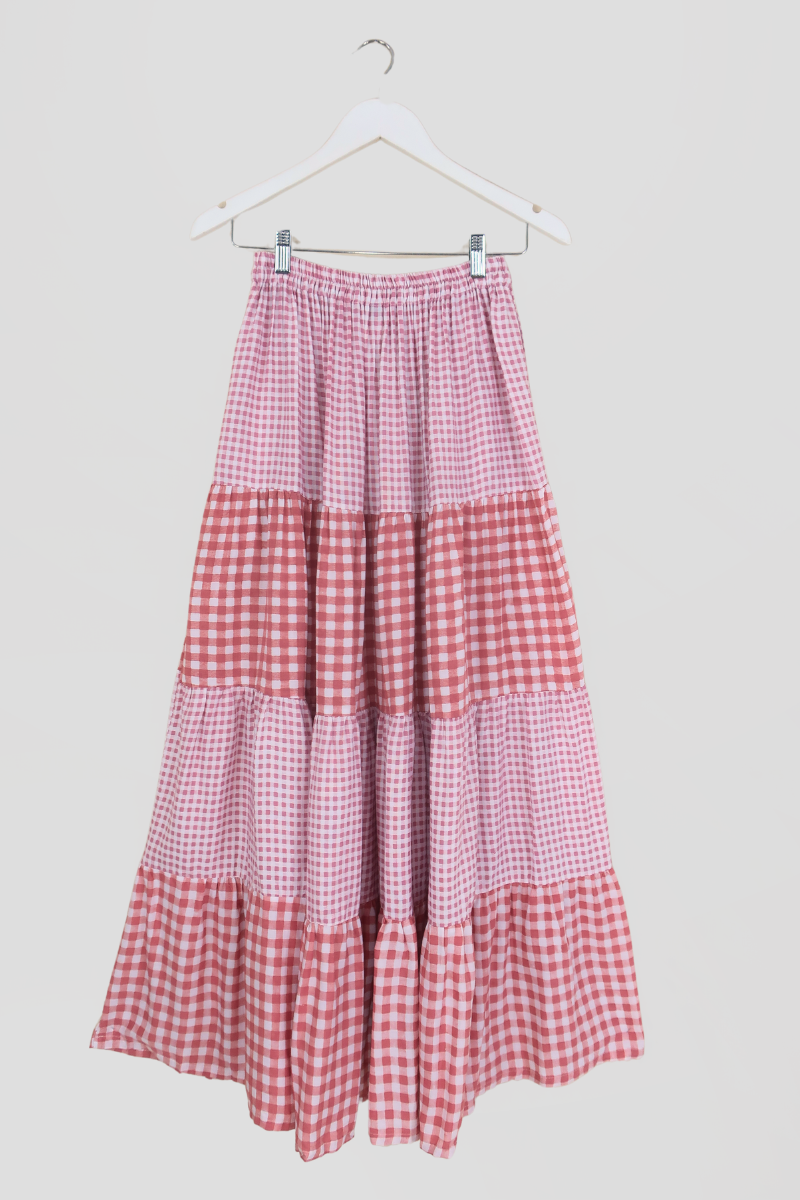 Rosie Maxi Skirt in Strawberry Pink Gingham by All About Audrey