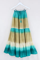 Rosie Maxi Skirt - Vintage Sari - Caribbean Blue Beach Sands - Free Size S/M by All About Audrey