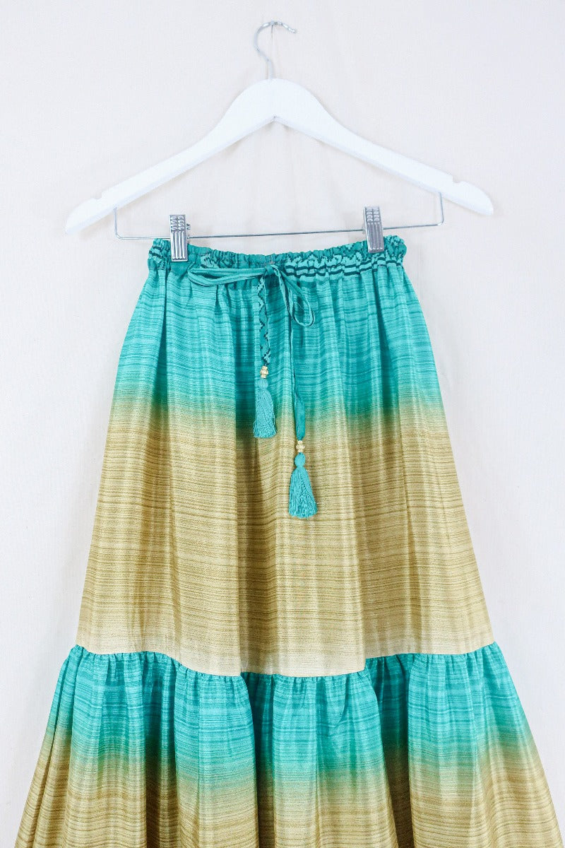 Rosie Maxi Skirt - Vintage Sari - Caribbean Blue Beach Sands - Free Size S/M by All About Audrey