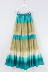 Rosie Maxi Skirt - Vintage Sari - Caribbean Blue Beach Sands - Free Size S/M by All About Audrey