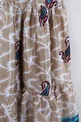 Rosie Midi Skirt - White Gold Vines - Vintage Indian Sari - Free Size