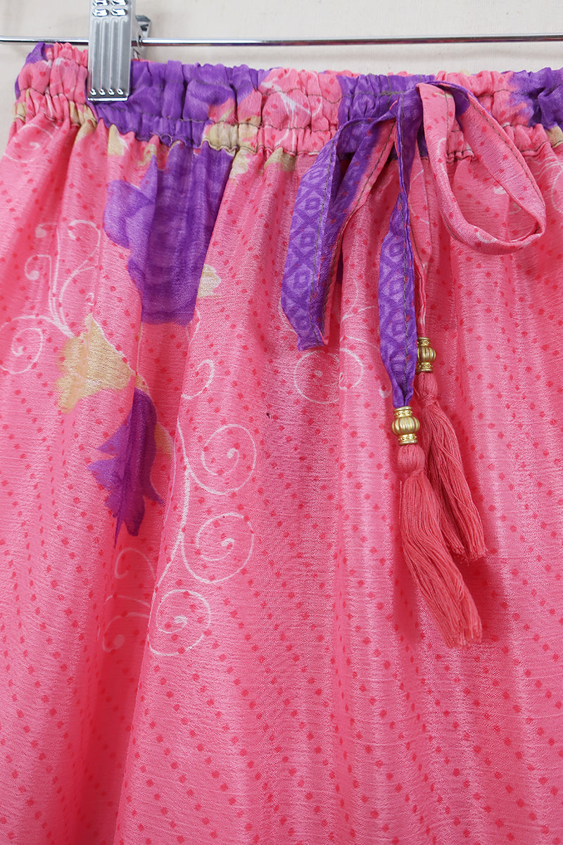 Rosie Midi Skirt - Sweet Pea & Purple Floral - Vintage Indian Sari - Free Size