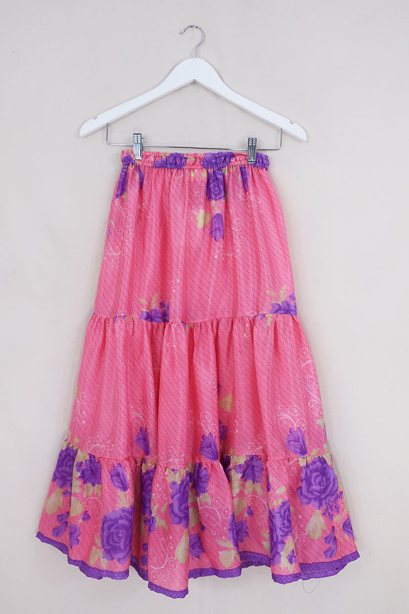 Rosie Midi Skirt - Sweet Pea & Purple Floral - Vintage Indian Sari - Free Size by All About Audrey