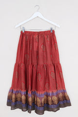 Rosie Midi Skirt - Dragon Scale Red - Vintage Indian Sari - Free Size by All About Audrey