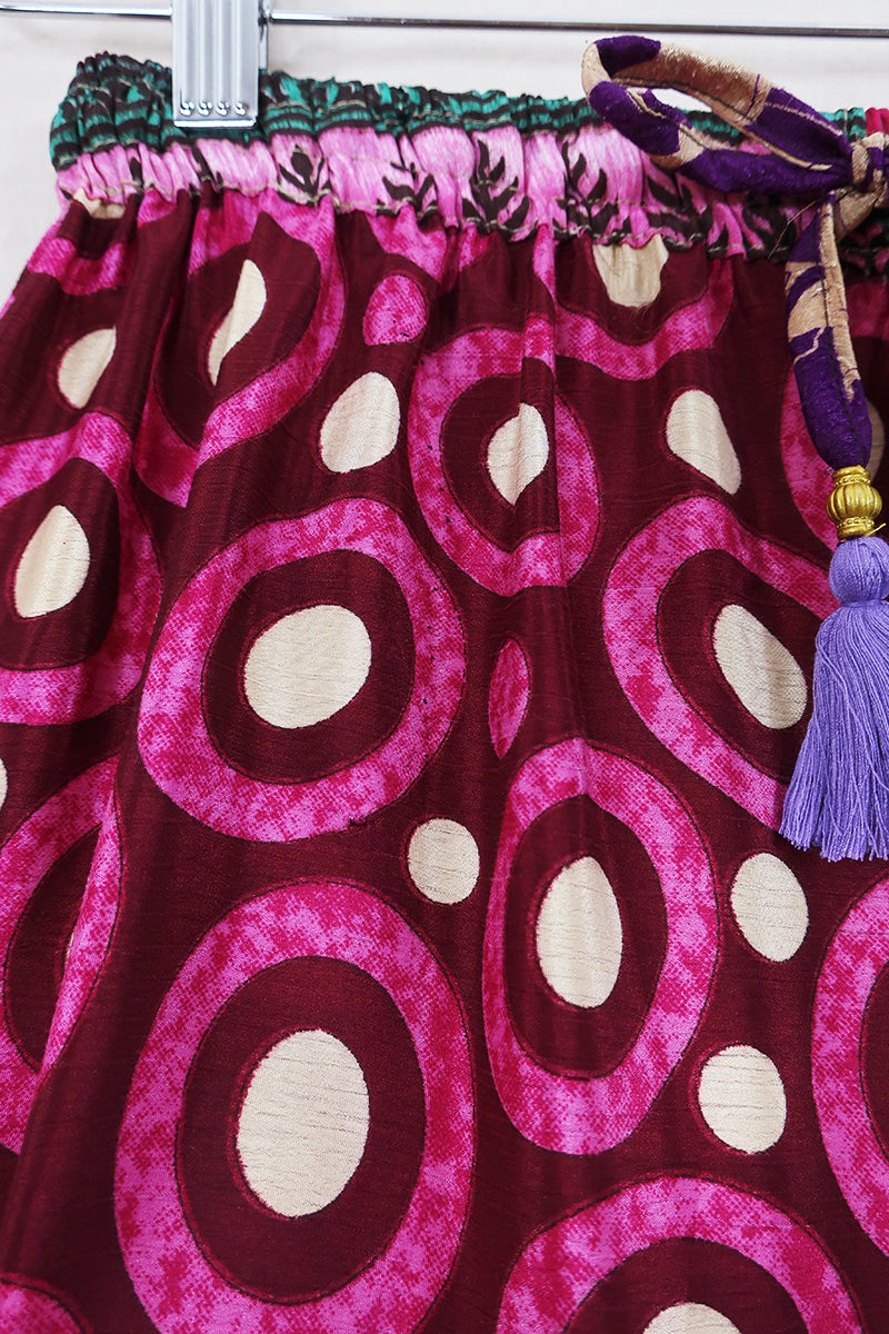 Rosie Midi Skirt - Plum Jam Polka Dots - Vintage Indian Sari - Free Size