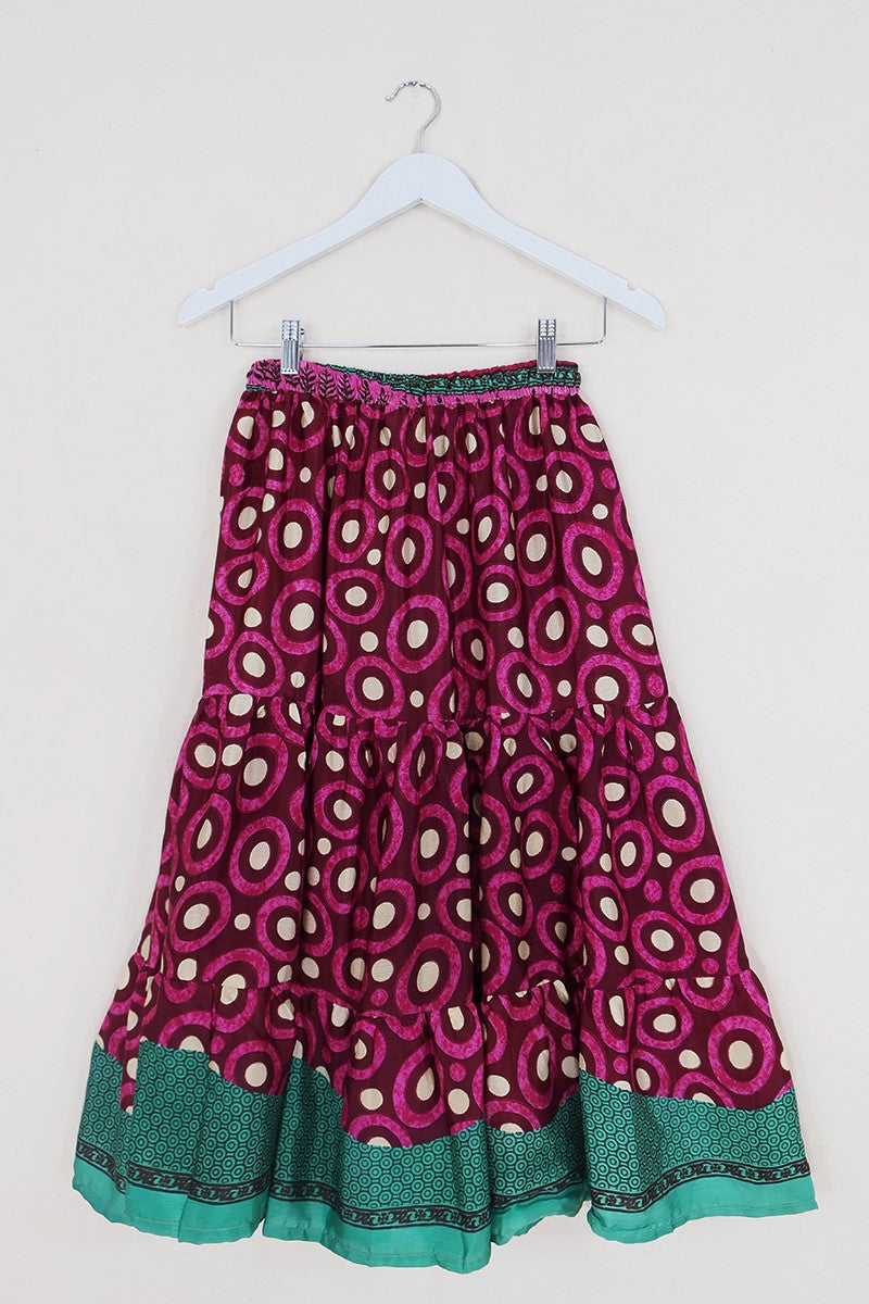 Rosie Midi Skirt - Plum Jam Polka Dots - Vintage Indian Sari - Free Size by All About Audrey