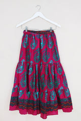 Rosie Midi Skirt - Fuchsia Petal Paisley  - Vintage Indian Sari - Free Size by All About Audrey
