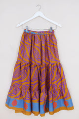 SALE Rosie Midi Skirt - Autumn Gold Air Currents - Vintage Indian Sari - Free Size