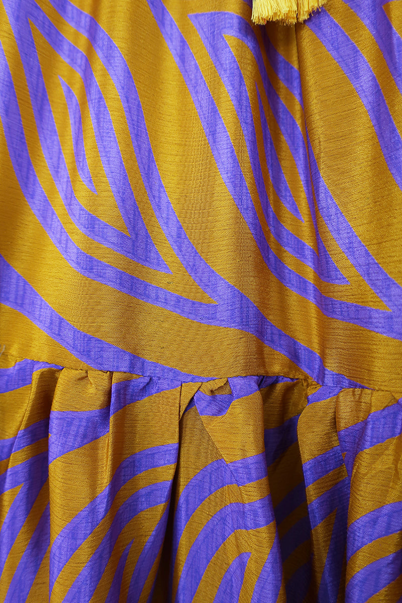 SALE Rosie Midi Skirt - Autumn Gold Air Currents - Vintage Indian Sari - Free Size