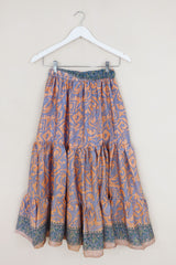 Rosie Midi Skirt - Peach & Dove Grey - Vintage Indian Sari - Free Size by All About Audrey