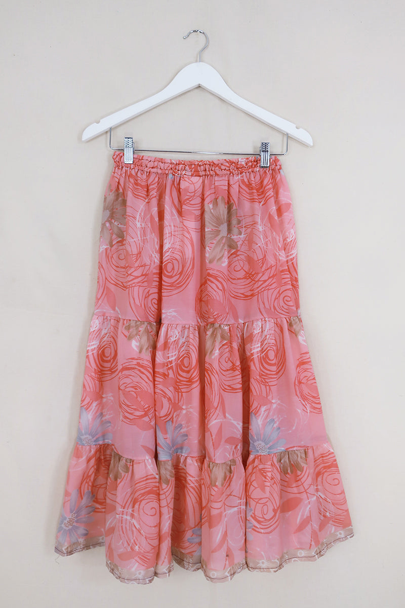 Rosie Midi Skirt - Rose Petal Pink - Vintage Indian Sari - Free Size by All About Audrey