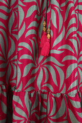 Rosie Midi Skirt - Fiery Magenta & Pale Green - Vintage Indian Sari - Free Size