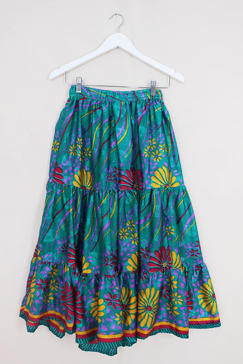 Rosie Midi Skirt - Sapphire of the Sea - Vintage Indian Sari - Free Size by All About Audrey