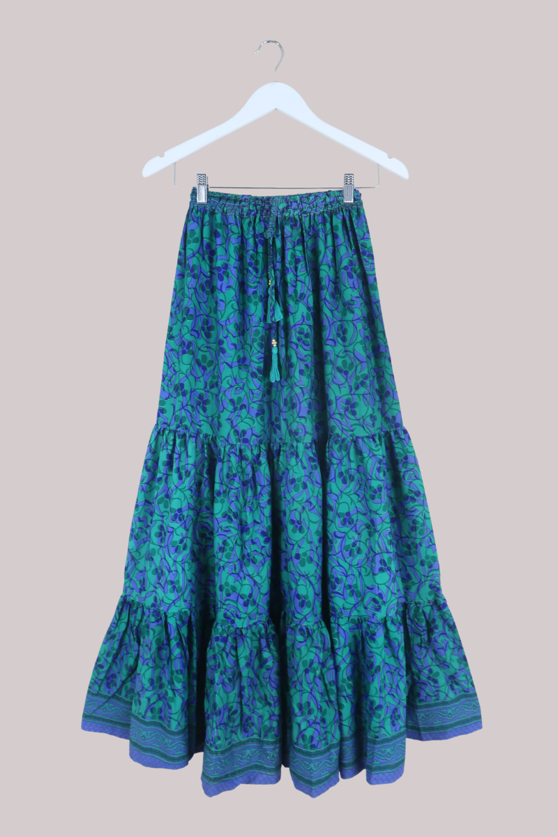 Rosie Recycled Sari Maxi Skirt in Beneath The Lake - Size M