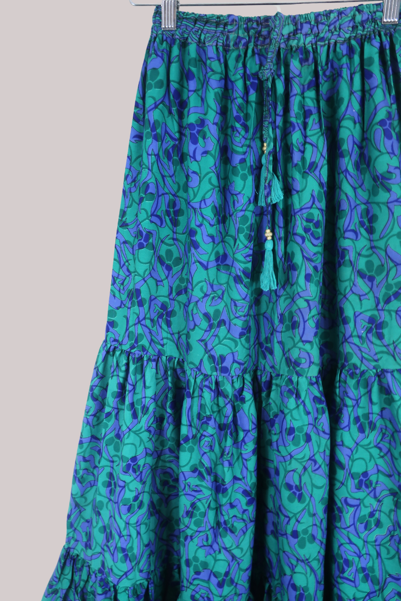 Rosie Recycled Sari Maxi Skirt in Beneath The Lake - Size M