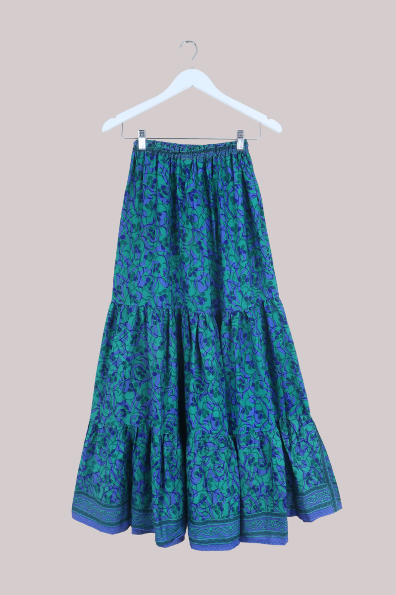Rosie Recycled Sari Maxi Skirt in Beneath The Lake - Size M
