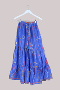 Rosie Recycled Sari Maxi Skirt in Cornflower Blue - Size M