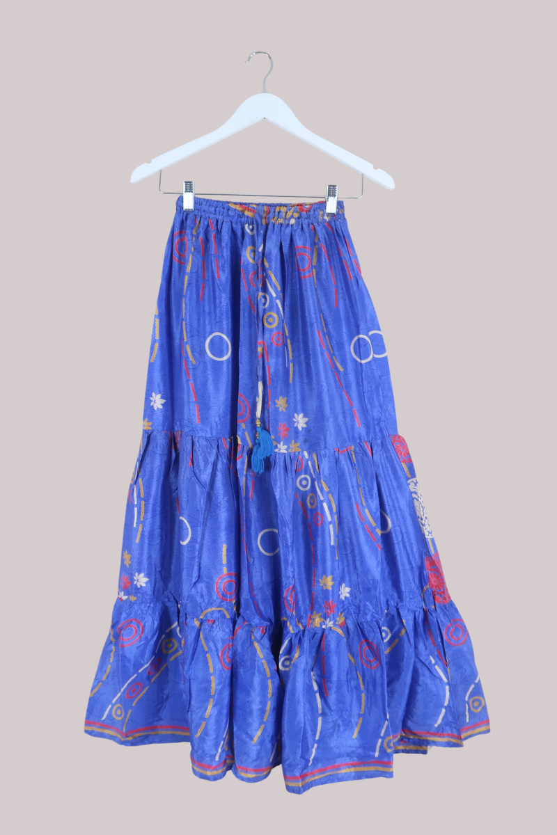 Rosie Recycled Sari Maxi Skirt in Cornflower Blue - Size M