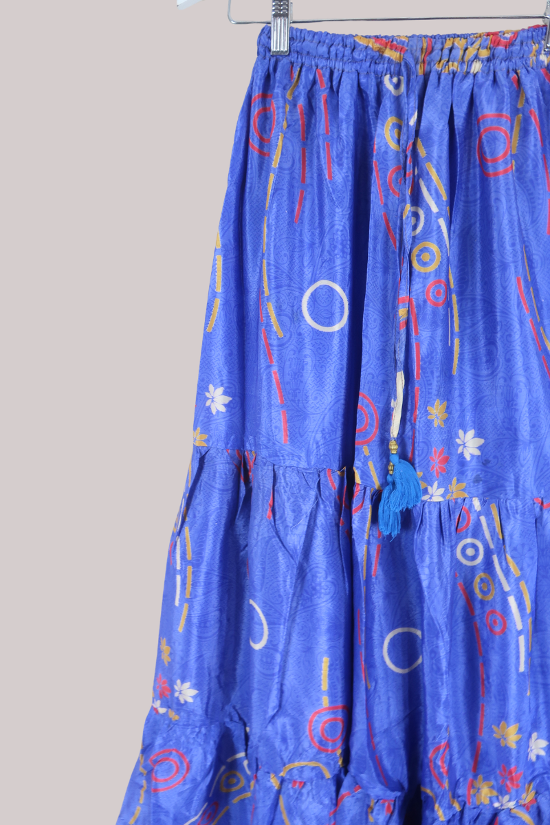 Rosie Recycled Sari Maxi Skirt in Cornflower Blue - Size M