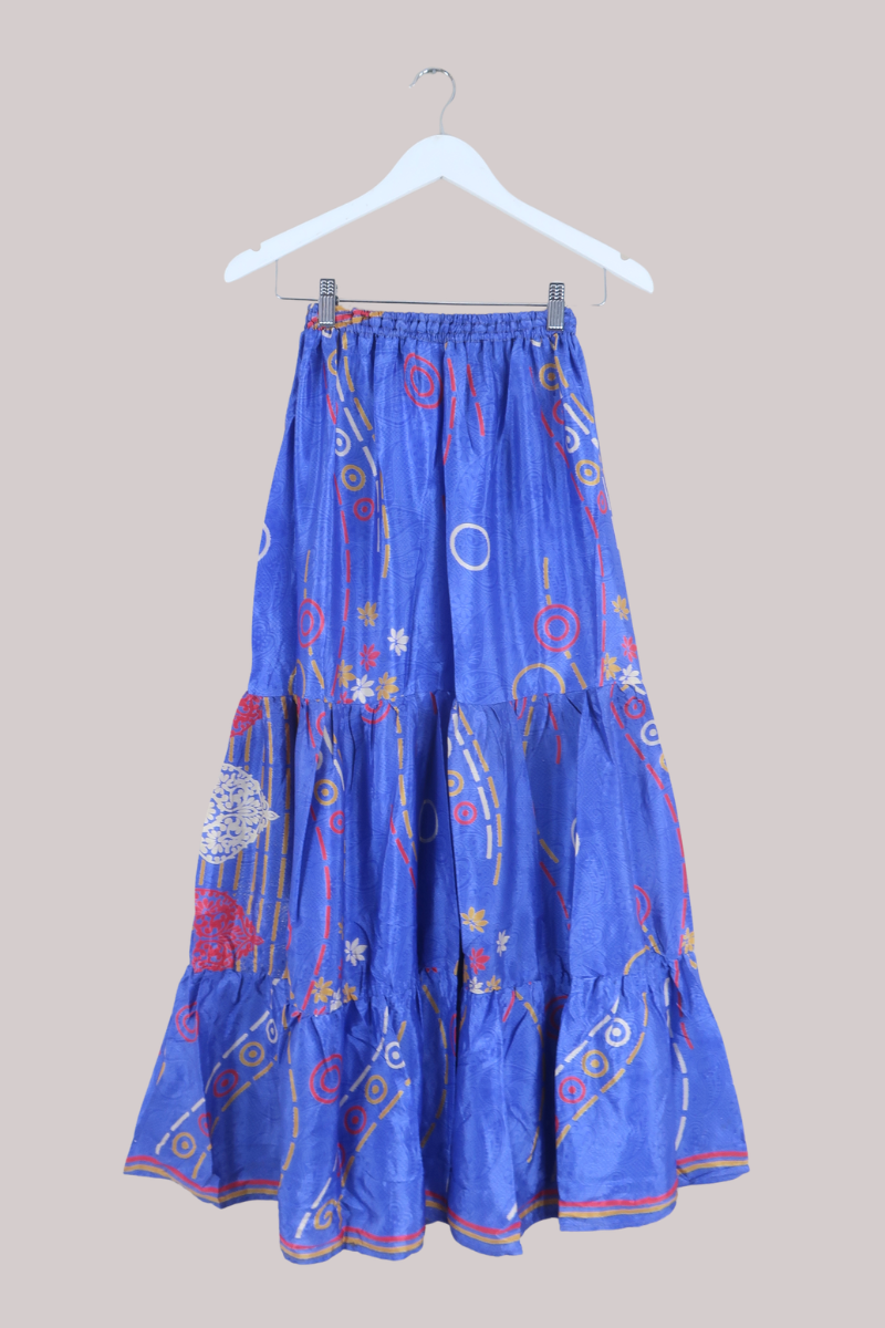 Rosie Recycled Sari Maxi Skirt in Cornflower Blue - Size M