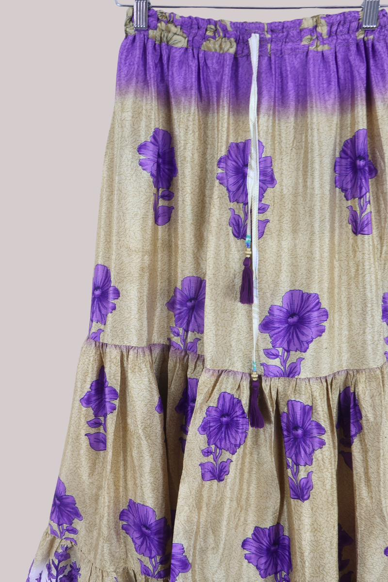 Rosie Recycled Sari Maxi Skirt in Orchid Purple & Gold - Size M