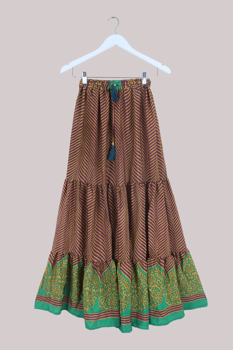 Rosie Recycled Sari Maxi Skirt in Turmeric & Mauve - Size S
