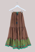 Rosie Recycled Sari Maxi Skirt in Turmeric & Mauve - Size S