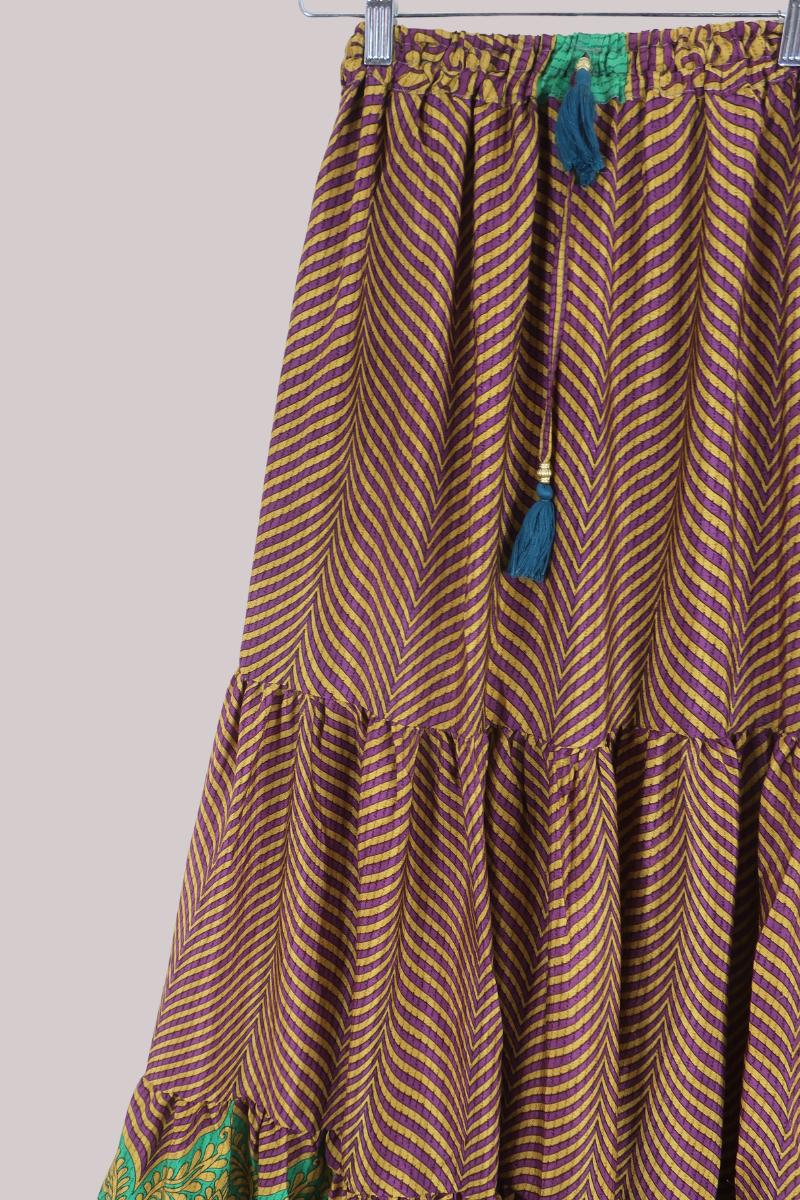 Rosie Recycled Sari Maxi Skirt in Turmeric & Mauve - Size S