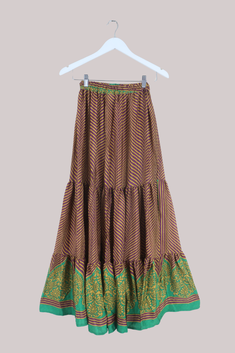 Rosie Recycled Sari Maxi Skirt in Turmeric & Mauve - Size S