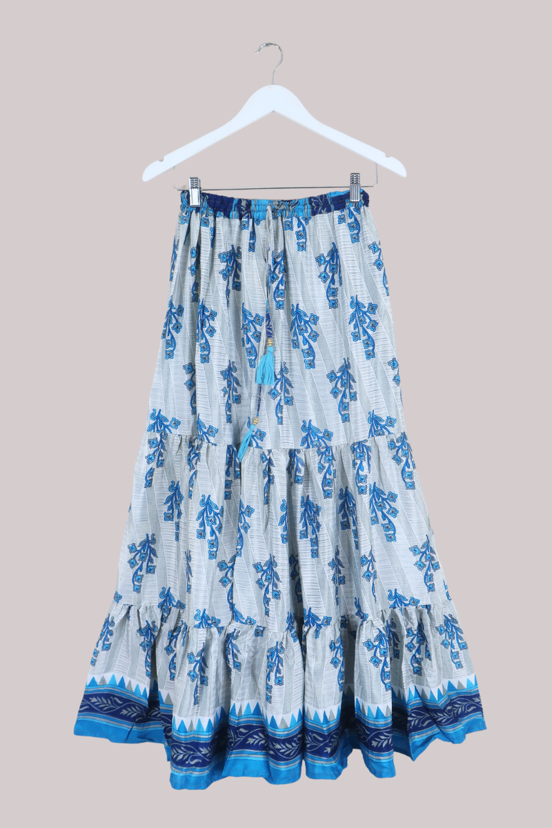 Rosie Recycled Sari Maxi Skirt in Vintage Bluebells - Size S
