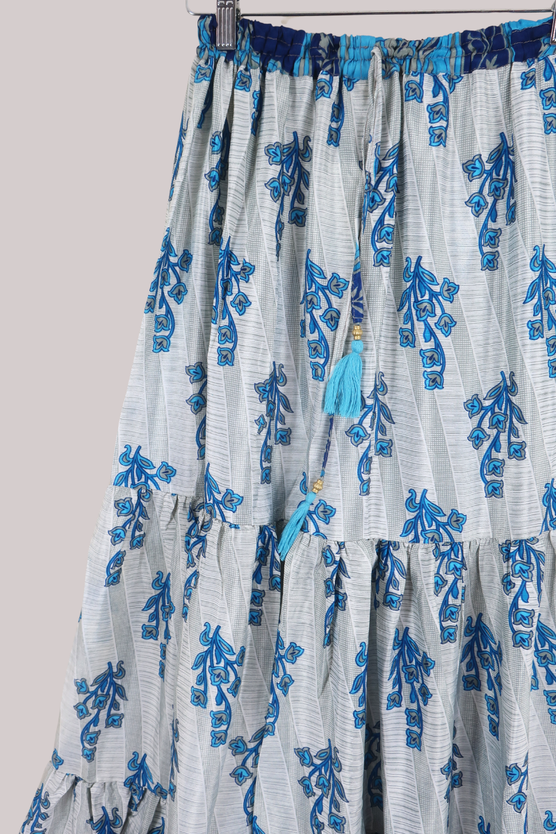 Rosie Recycled Sari Maxi Skirt in Vintage Bluebells - Size S