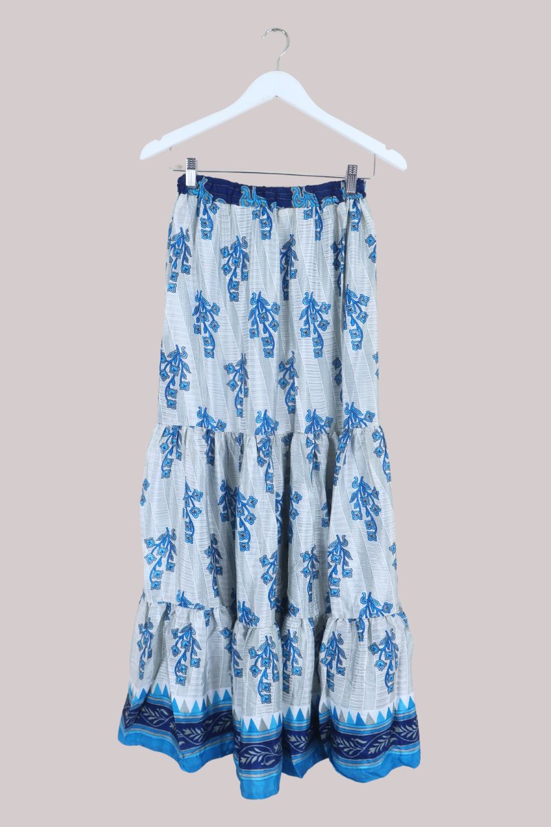 Rosie Recycled Sari Maxi Skirt in Vintage Bluebells - Size S