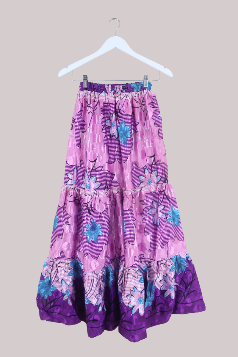 Rosie Recycled Sari Maxi Skirt in Violet Florals - Size S