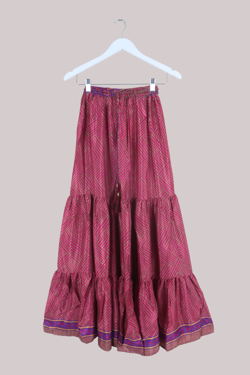 Rosie Recycled Sari Maxi Skirt in Wildberry Pink - Size S