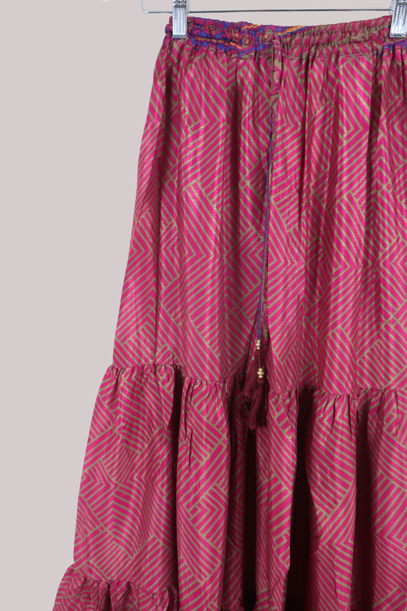 Rosie Recycled Sari Maxi Skirt in Wildberry Pink - Size S