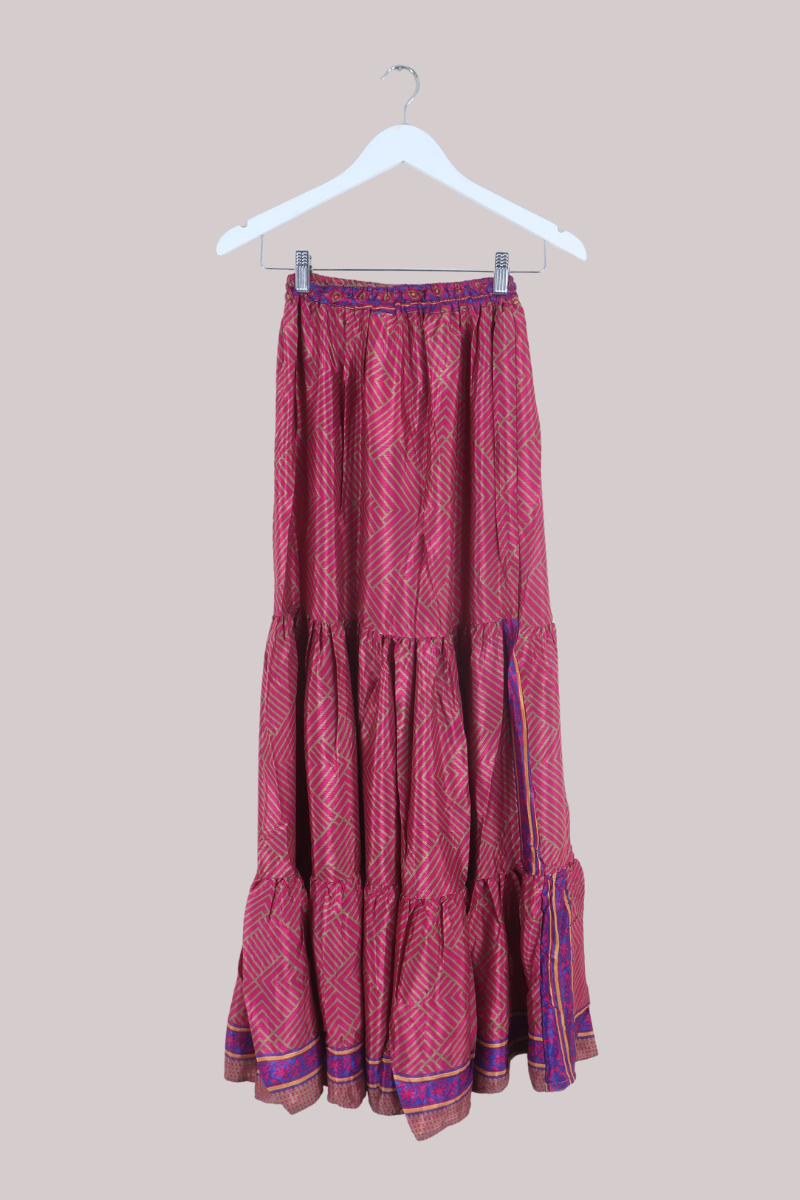 Rosie Recycled Sari Maxi Skirt in Wildberry Pink - Size S