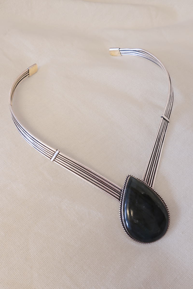 Sabrina  Labradorite Stone Torque Silver Plated Necklace