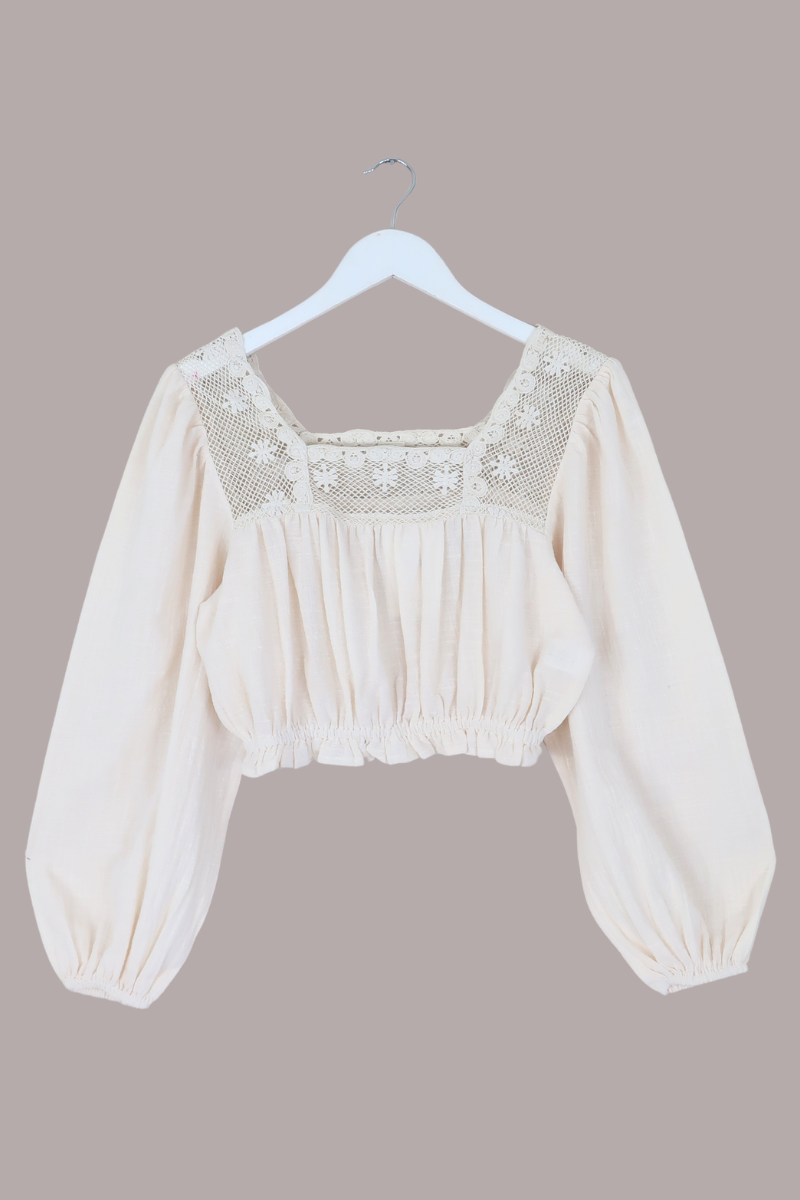 Sadie Crochet Cropped Blouse in Anthology White