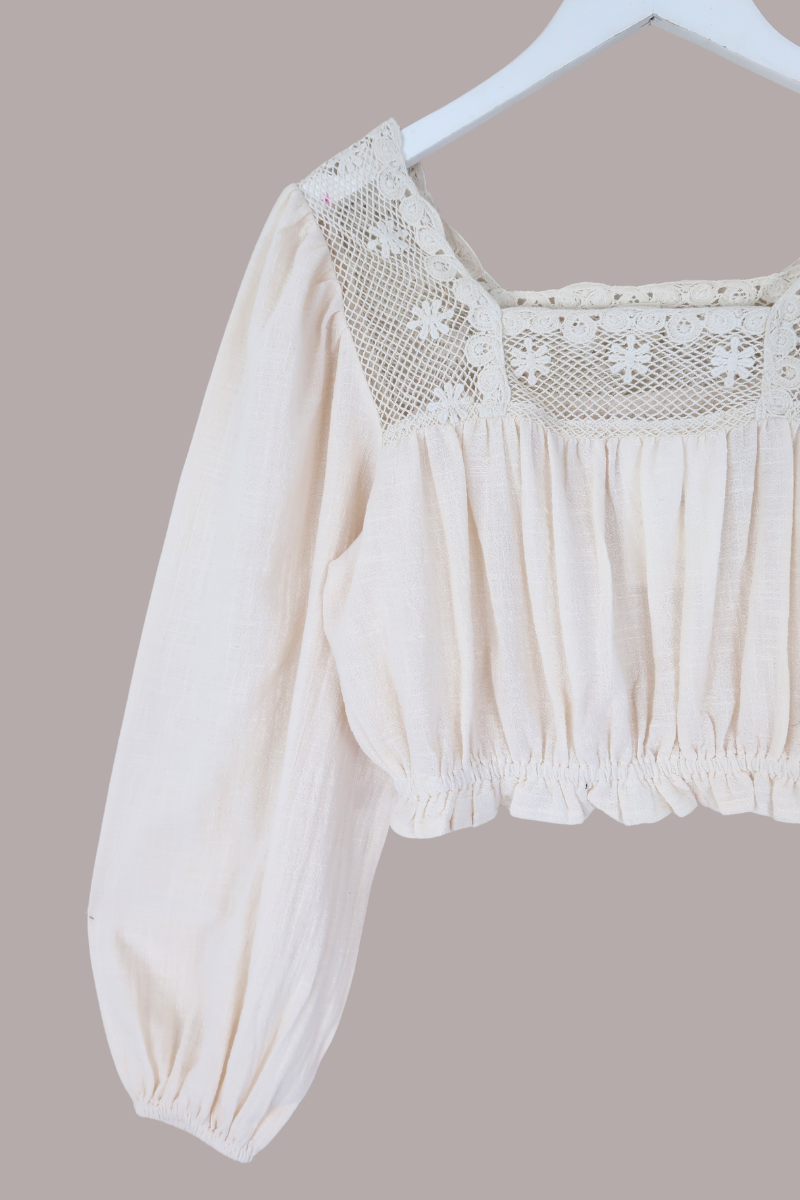 Sadie Crochet Cropped Blouse in Anthology White
