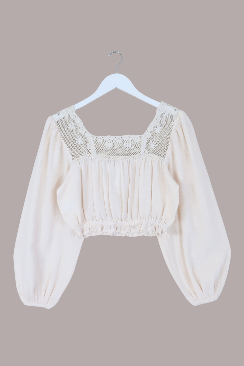 Sadie Crochet Cropped Blouse in Anthology White
