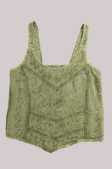 Embroidered Handkerchief Top in Dusty Sage - Free Size