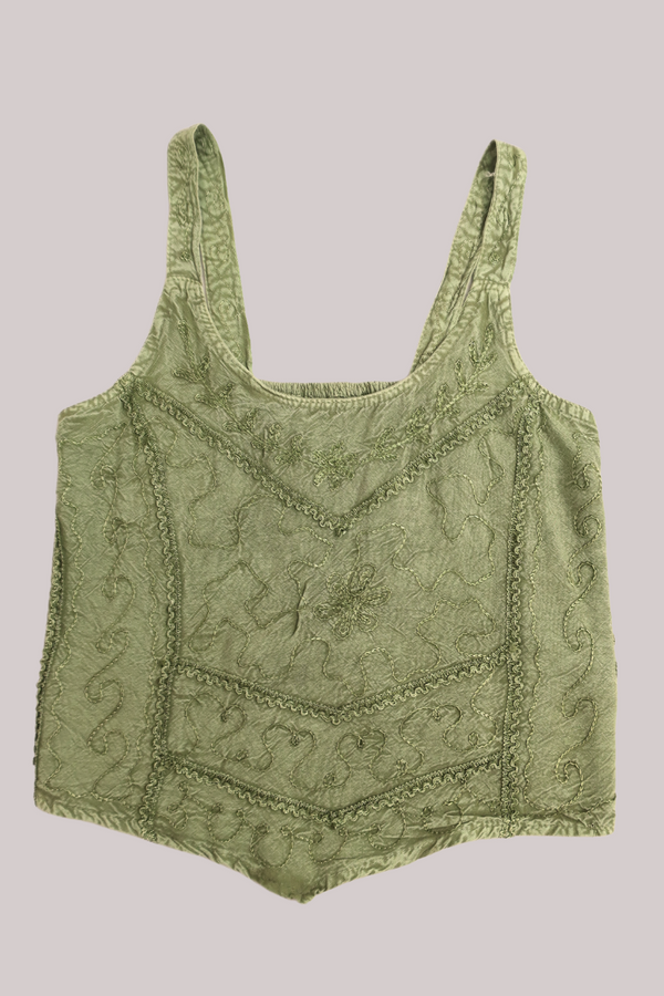 Embroidered Handkerchief Top in Dusty Sage - Free Size