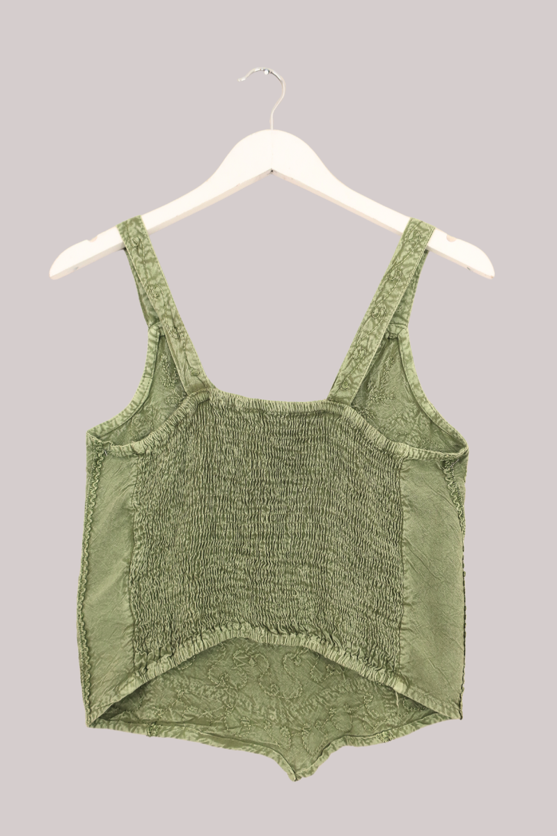 Embroidered Handkerchief Top in Dusty Sage - Free Size