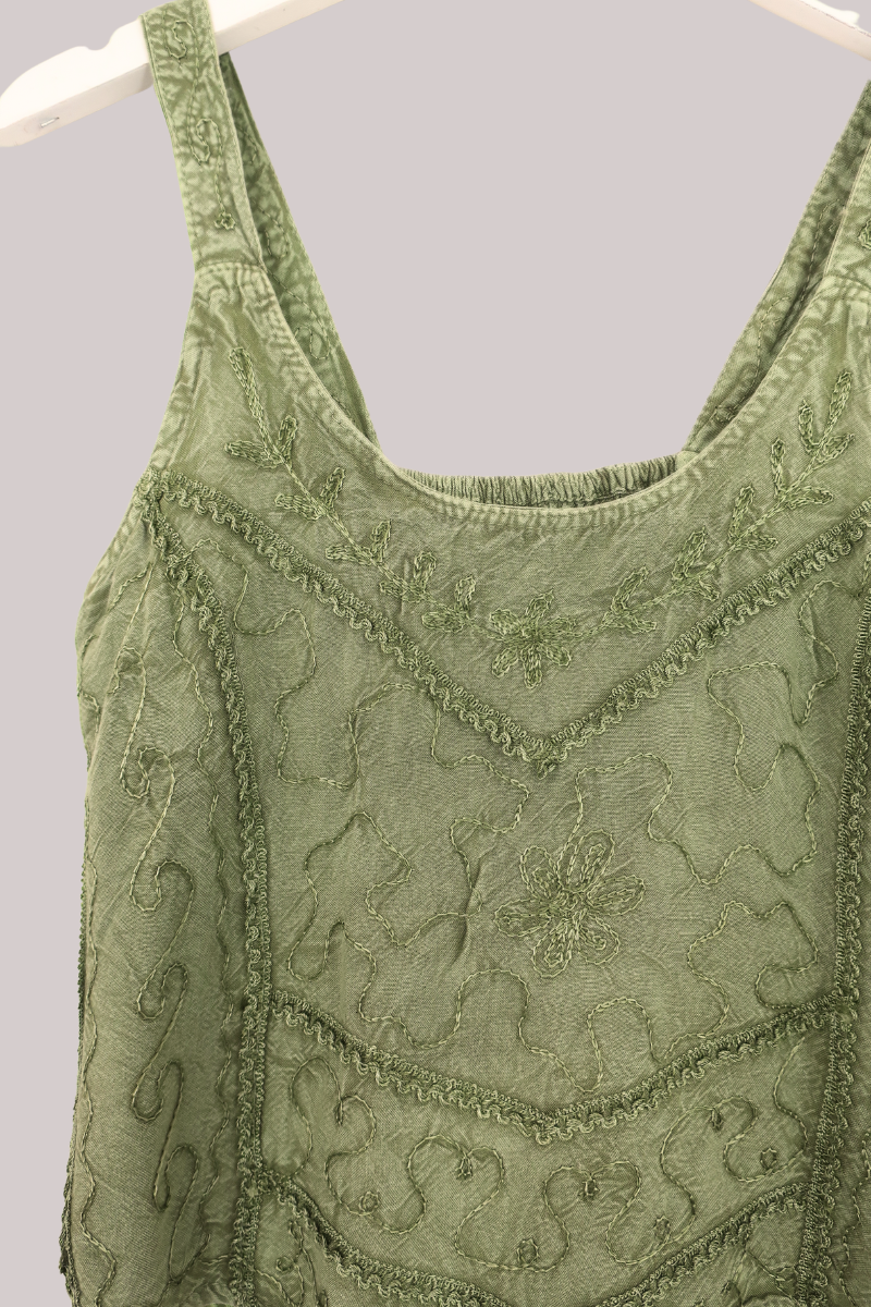 Embroidered Handkerchief Top in Dusty Sage - Free Size