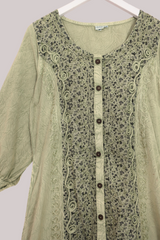 Indian Embroidered Half-Sleeve Maxi in Dusty Sage by All About Audrey