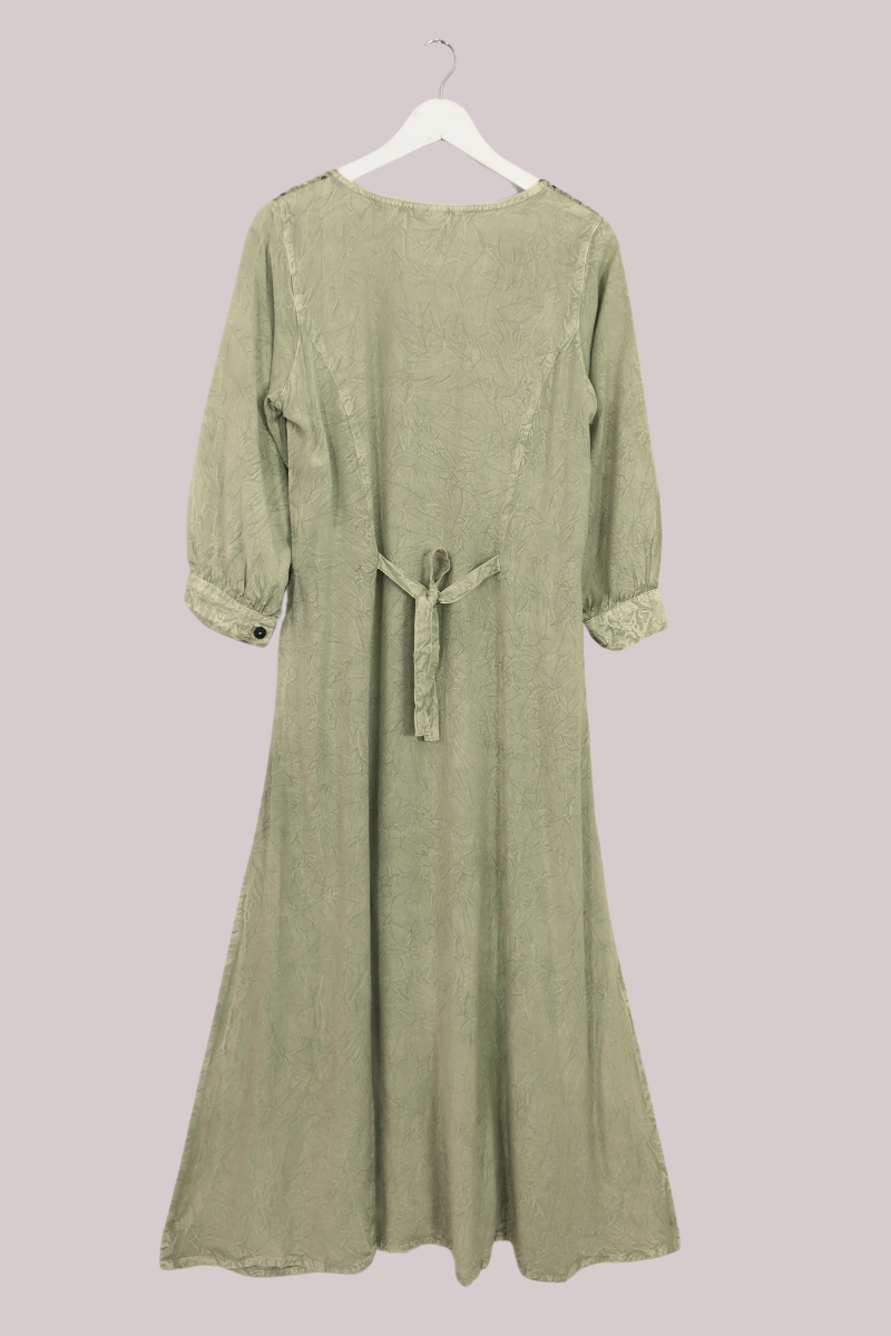 Indian Embroidered Half-Sleeve Maxi in Dusty Sage by All About Audrey
